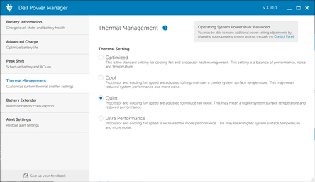 Instellingen voor thermisch beheer Dell Power Manager