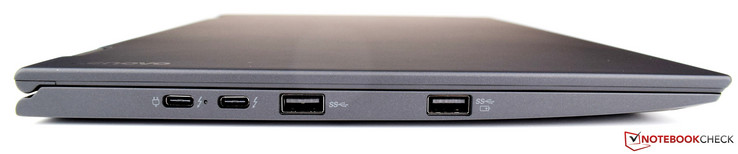 Linkerkant: 2x USB 3.1 Type-C Gen2 (Thunderbolt), 2x USB 3.0 (1x altijd aan)
