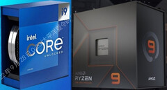 De Intel Core i9-13900K en AMD Ryzen 9 7950X zijn het neusje van de zalm van de huidige processoroogst. (Beeldbron: Intel (VideoCardz)/AMD - bewerkt)