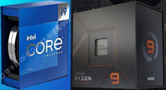 De Intel Core i9-13900K en AMD Ryzen 9 7950X zijn het neusje van de zalm van de huidige processoroogst. (Beeldbron: Intel (VideoCardz)/AMD - bewerkt)