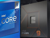 De Intel Core i9-13900K en AMD Ryzen 9 7950X zijn het neusje van de zalm van de huidige processoroogst. (Beeldbron: Intel (VideoCardz)/AMD - bewerkt)