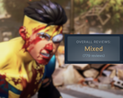 Een ingame screenshot met de Steam beoordeling "Gemengd" erbovenop.