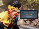 Een ingame screenshot met de Steam beoordeling "Gemengd" erbovenop.