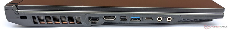Linkerzijde: Kensington-slot, Gigabit LAN, HDMI, Mini DisplayPort 1.2, 1x USB 3.1 Gen 1 Type-A, 1x USB 3.1 Gen 1 Type-C, 1x hoofdtelefoon, 1x microfoon