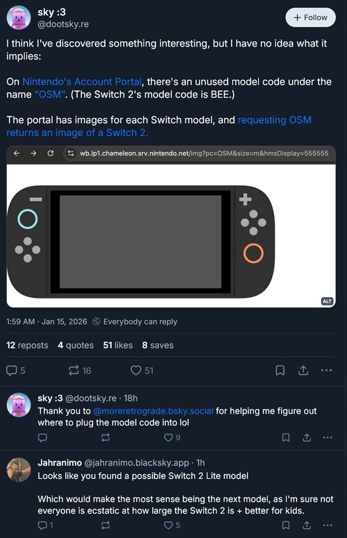 Code-ontdekking op portaalsite Nintendo Account (Afbeeldingsbron: screenshot, Sky: 3 Bluesky-account)