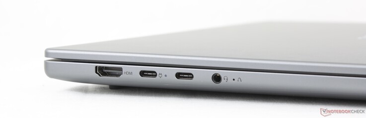 Links: HDMI 1.4b, 2x USB-C met DisplayPort 1.4 + Power Delivery 3.0, 3,5 mm headset, OneKey Recovery