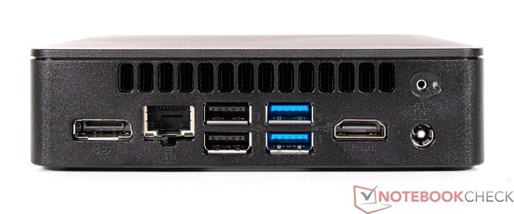 Achterkant: DisplayPort, GBit LAN, 2x USB 2.0, 2x USB 3.2, HDMI, stroomvoorziening