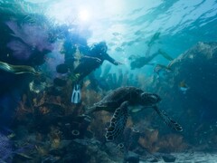 GTA 6 onderwaterverkenning met personages in duikuitrusting en wilde dieren. (Afbeeldingsbron: Rockstar)