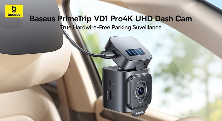 De PrimeTrip VD1 Pro dashcam wordt geleverd met een zonnepaneel en ingebouwde batterij voor hardwire-free parkeercontrole. (Afbeeldingsbron: Baseus)