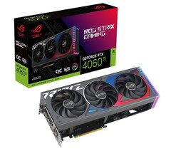 De ASUS ROG Strix RTX 4060 Ti 16 GB heeft één HDMI- en drie DisplayPort-uitgangen. (Bron: ASUS/Notebooksbilliger)