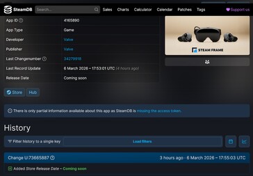 Steam Frame releasedatum update op SteamDB