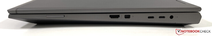 Rechterzijde: SD-kaartlezer, HDMI 2.0b, Mini-DisplayPort 1.4, 2x Thunderbolt 4 (USB 4, 40 Gbps), voeding