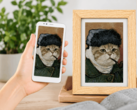 Bigme digitaal fotolijstje waarop een door AI gegenereerd portret van een huisdier wordt weergegeven