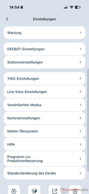 Menu met talrijke instelopties