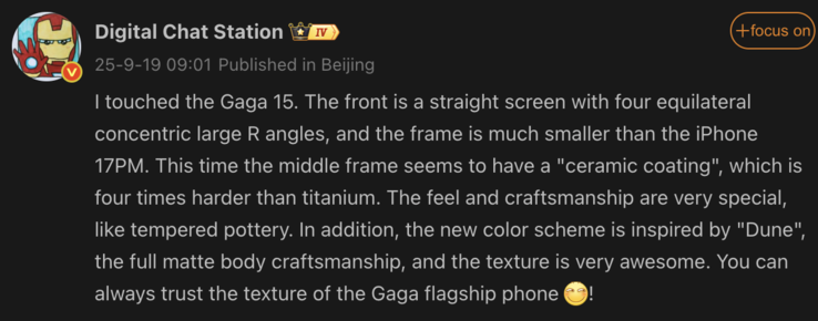 Uitgelekte informatie over de OnePlus 15. (Afb. bron: Weibo - machine vertaald)