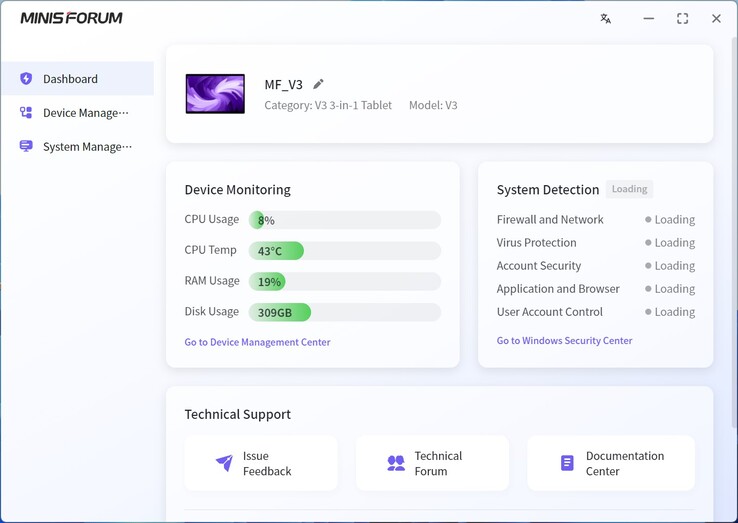 Minisforum V3 Dashboard