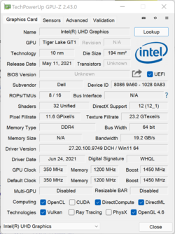 GPU-Z Intel UHD Xe (32 EU's)