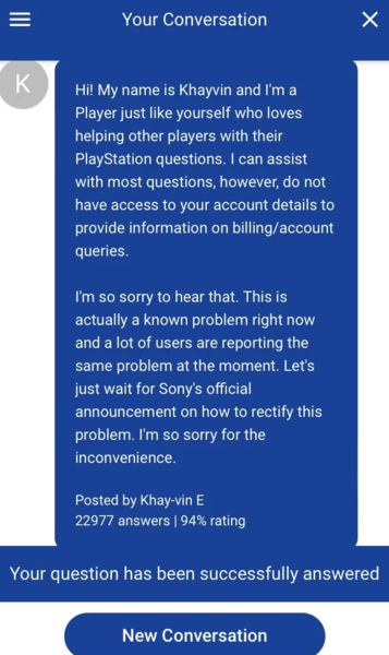 Antwoord van PlayStation-ondersteuning (afbeelding via u/Cheap_Pipe_8578 op Reddit)