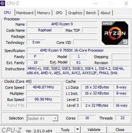 AMD Ryzen 9 7950X - CPU-Z. (Afbeelding Bron: Weibo)