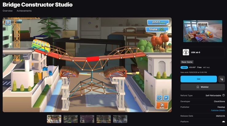 Bridge Constructor Studio gratis in de Epic Games Store