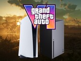 Het logo van GTA 6 is te zien boven de PS5- en Xbox-consoles