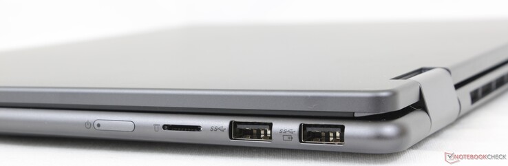 Rechts: Aan/uit-knop, MicroSD-lezer, 2x USB-A 3.2