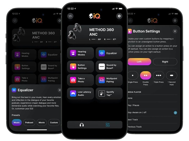 De Skull-iQ app regelt alle aspecten van de Method 360 oordopjes, inclusief de EQ, hoormodi en Spotify Tap. (Afbeeldingsbron: Skullcandy)