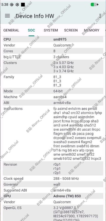 De pagina met apparaatinformatie over de Snapdragon 8 Elite Extreme Gen 6 QRD