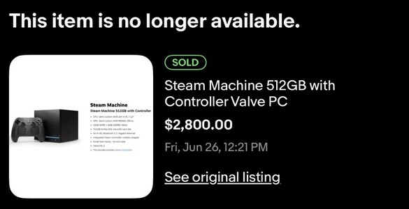 Een Steam Machine is op eBay verkocht. 
