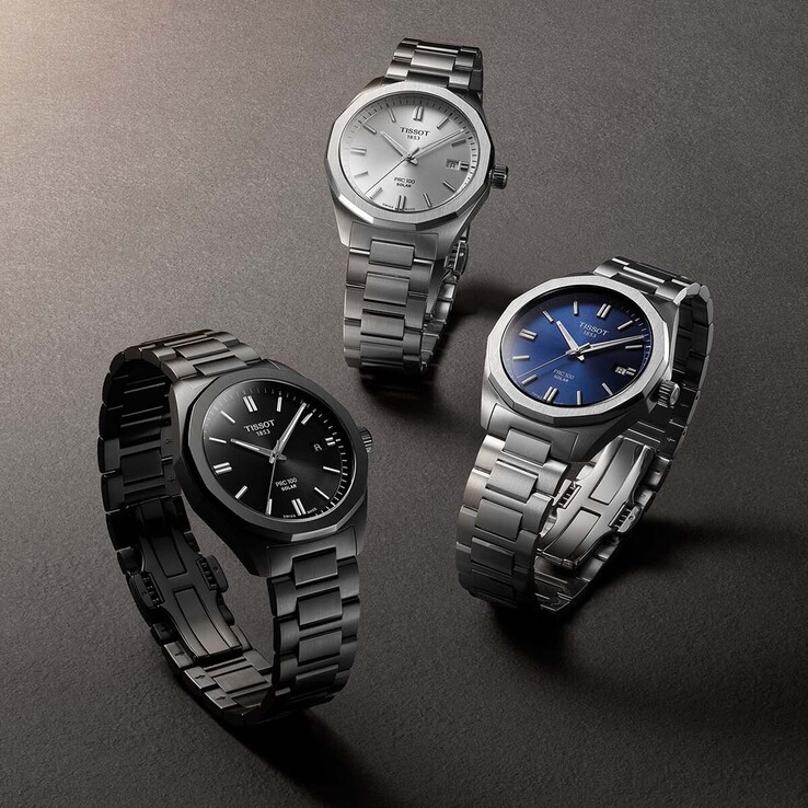 De Tissot PRC 100 Solar is verkrijgbaar in de kleurvarianten zilver, blauw en zwarte wijzerplaat (Afbeelding bron: Tissot)