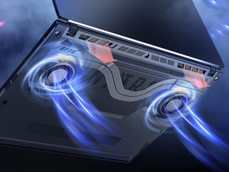 De laptop is uitgerust met een koelsysteem met twee ventilatoren, twee luchtinlaten en twee luchtuitlaten