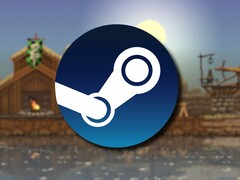 Een afbeelding met het Steam-logo en de game Kingdom: New Lands, momenteel met 90% korting.