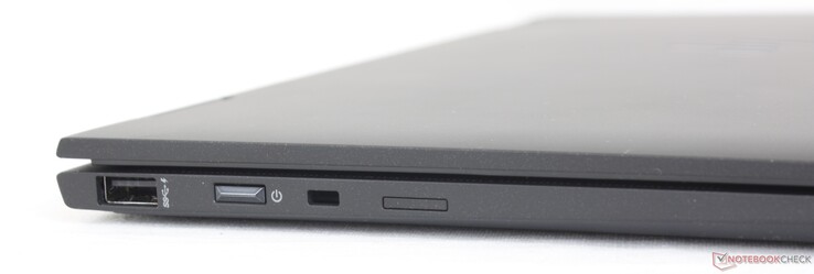 Links: USB-A 5 Gbps, aan/uit-knop, kabelslot, nano-SIM-sleuf