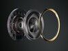 Exploded view van koolstofvezel drivers en messing surround ring. (Afbeeldingsbron: SteelSeries)