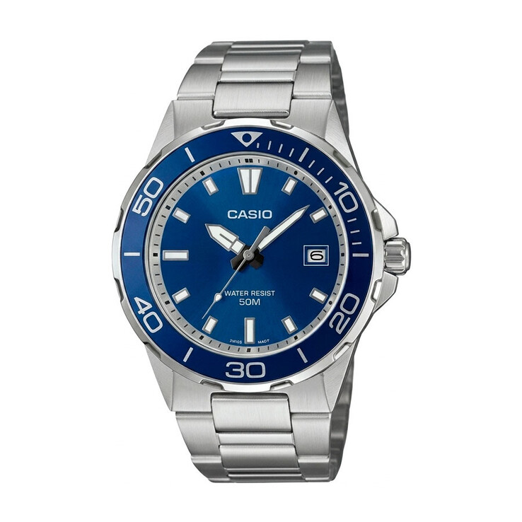 De Casio MTD-145D-2A heeft een blauwe wijzerplaat.
