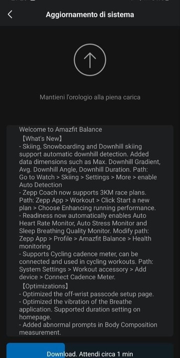 De Amazfit Balance update 3.16.4.3. (Afbeelding bron: Matteo Calori via Facebook)