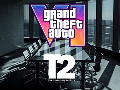 Vergaderzaal afgebeeld met de logo’s van GTA 6 en Take-Two Interactive