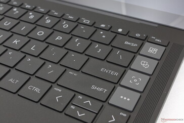 De speciale MyHP-toetsen zijn lichter van kleur dan de rest van het toetsenbord. Let op de speciale vingerafdrukknop in plaats van een combinatie power-vingerafdrukknop