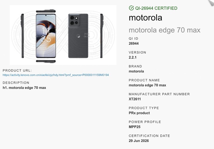 De Motorola Edge 70 Max ondersteunt magnetische Qi2-opladers.
