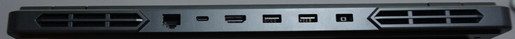 Poorten aan de achterkant: LAN-poort (1 Gbit/s, USB-C (10 Gbit/s, DP, 140W opladen), HDMI 2.1, 2x USB-A (5 Gbit/s), voedingspoort
