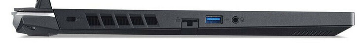 Links: poort voor kabelslot, Gigabit Ethernet, USB 3.2 Gen 1 (USB-A), gecombineerde audio-aansluiting