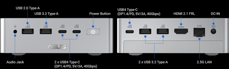 Asus Ascent QN10 mini PC poorten - voor en achter.