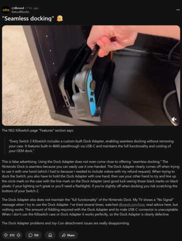 Killswitch Switch 2 geval dock probleem (Afbeelding bron: screenshot, Switch 2 subreddit)