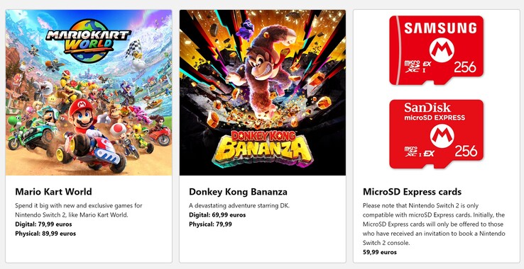 Prijzen van Mario Kart World Donkey Kong Bananza Spanje (Afbeelding bron: Nintendo Store)