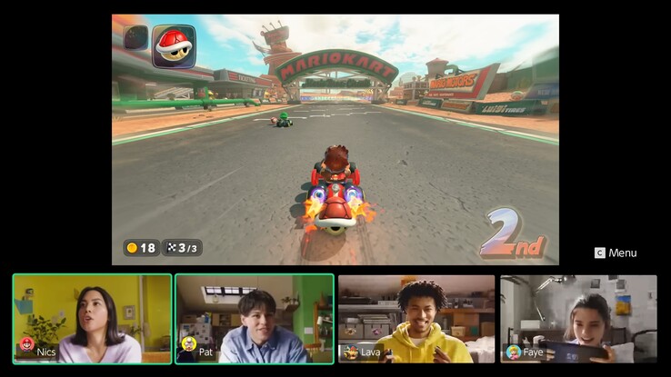 Nintendo Switch 2 GameChat gesplitst scherm (Afbeelding bron: screenshot, Nintendo of America YouTube)