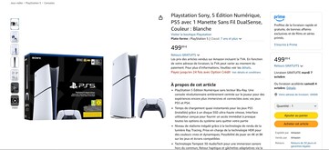 De PS5 Digital Edition met 825GB is verkrijgbaar bij Amazon Frankrijk. (Afbeeldingsbron: Amazon)