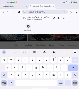 Toetsenbord op het binnenste scherm, staande modus (Google Gboard)