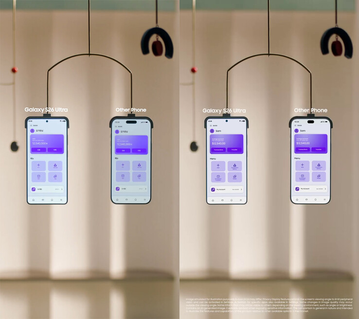De promotievideo van Privacy Display van Koreaanse account (links) vs Maleisische account (rechts)