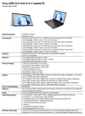 HP Envy x360 15,6-inch Intel - Specificaties. (Bron: HP)