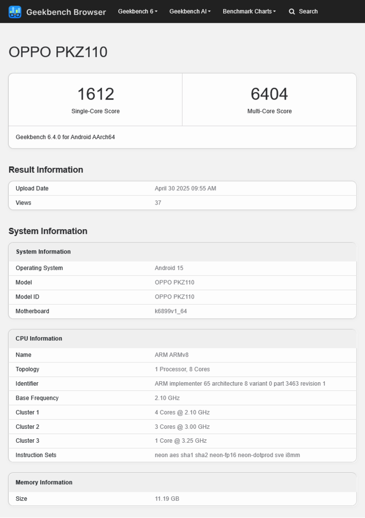 De "Oppo Reno14" duikt op in een nieuw benchmarklek. (Bron: Geekbench)